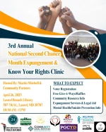 3rd Annual National 2nd Chance Month Expungement & Know Your Rights Clinic
Hosted by Martin Anthony Mitchell & Community Partners  📆 April 26, 2025
🕒10:30am - 1:00pm
📍Laurel Branch Library (507 7th, Street, Laurel, MD)  ✅Expungement Services
✅Legal Aid
✅Voter Registration
✅Mental/Suicide Prevention Information  #ExpungementClinic #ClearYourRecord #FreshStart #SecondChances #CleanSlate #KnowYourRights